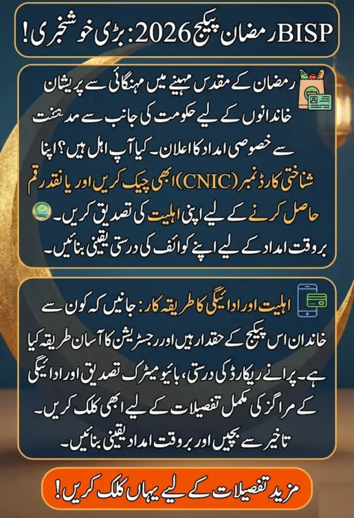 BISP Ramzan Package 2026 Update – CNIC Check, Eligibility Criteria & Payment Details