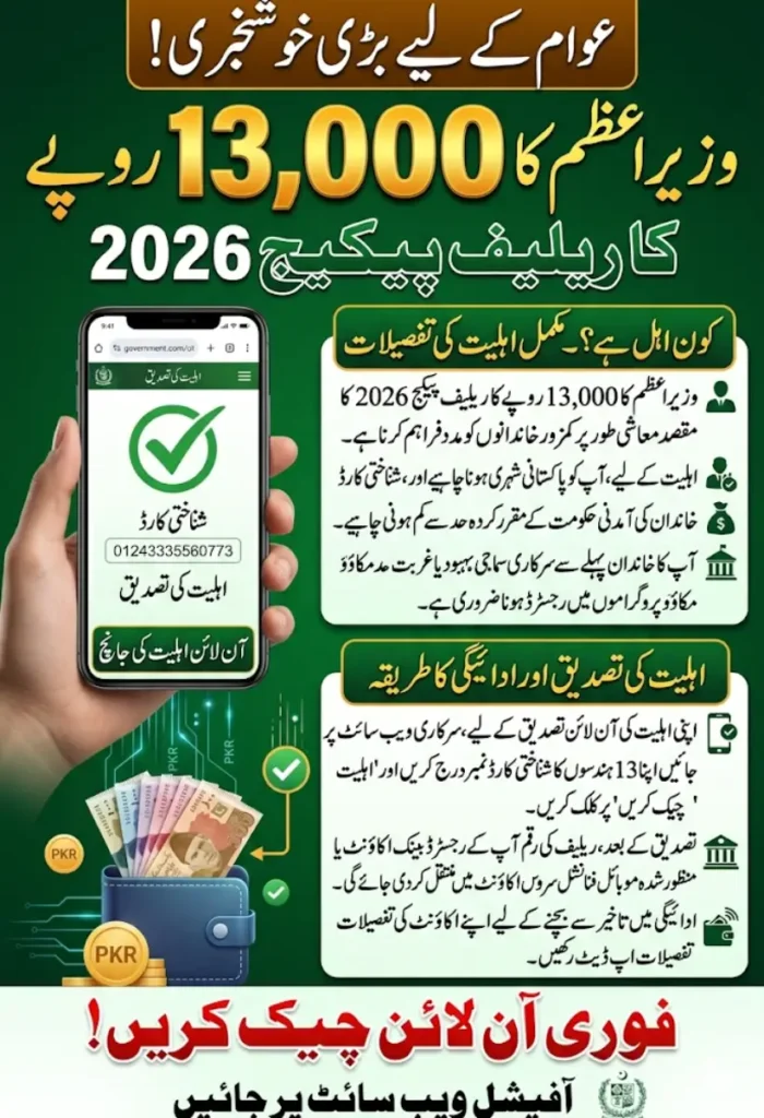 Prime Minister Rs 13000 Relief Package Check Online CNIC Eligibility Verification Method for 2026